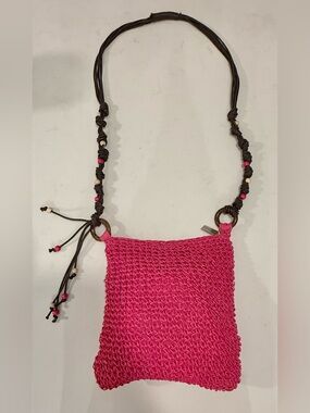 Sun and Sand Handwoven Pink Crossbody Bag with Beaded Strap
